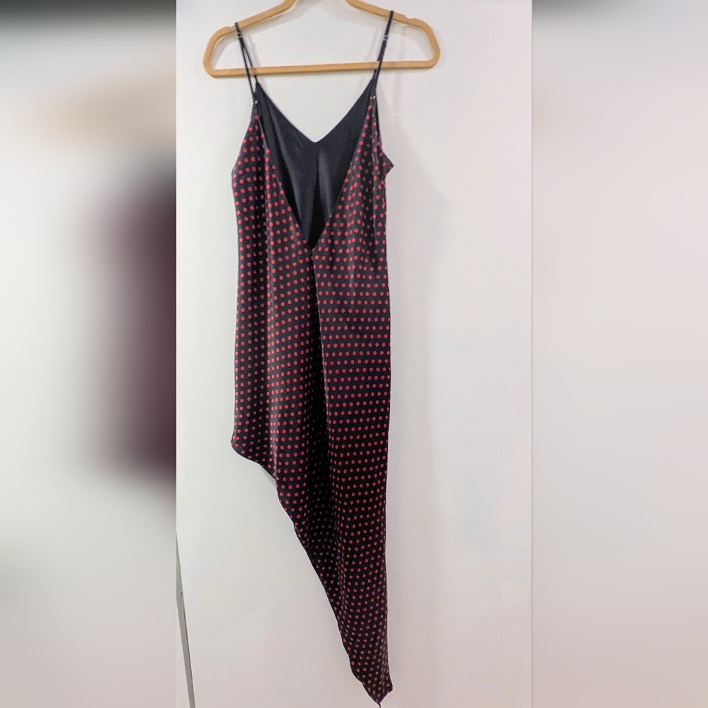 AMIRI Black With Red Polka Dots Asymmetrical Low Back Silk Dress - Picture 4 of 8